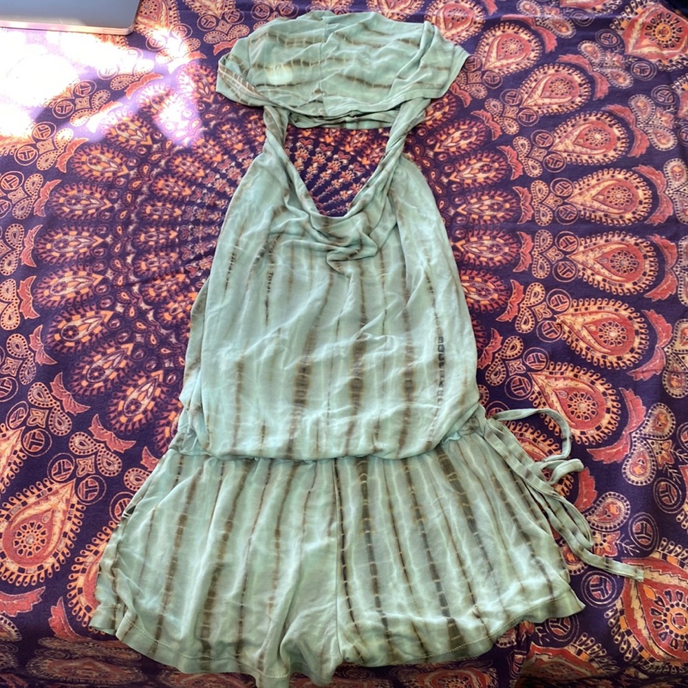 Tie dye backless hooded onesie.